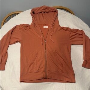 Lou & Grey Burnt Orange Zip Hoodie | Petite Medium MP | Soft Cotton Modal Blend